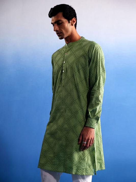 Men's Green Cotton Kurta