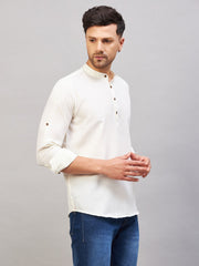 Men's Cream Cotton Blend Kurta