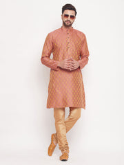 Men Pink Silk Blend Kurta