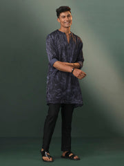 Men's Gray And Black Cotton Blend Kurta Pyjama Set