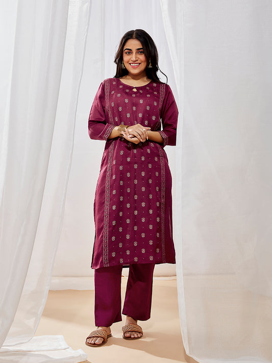 Women's Wine Kurta Set