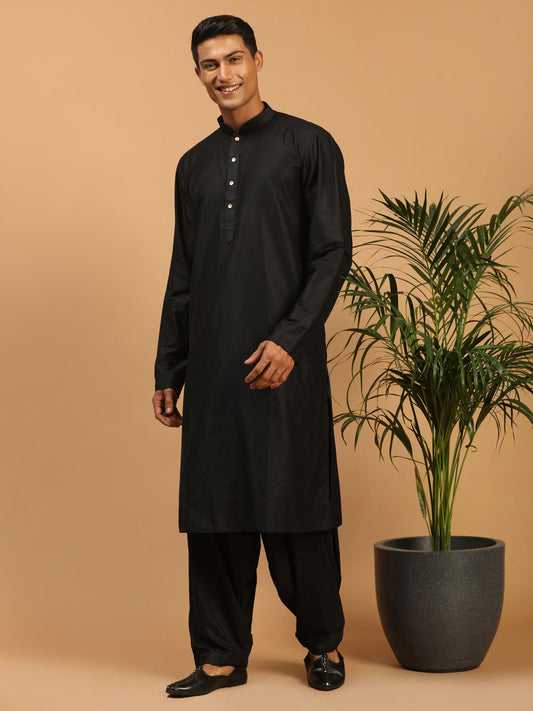 Men's Black Viscose Kurta and Patiala Set