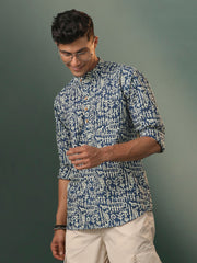 Men's Navy Blue Cotton Short Kurta