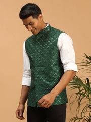 Men's Green Silk Blend Nehru Jacket