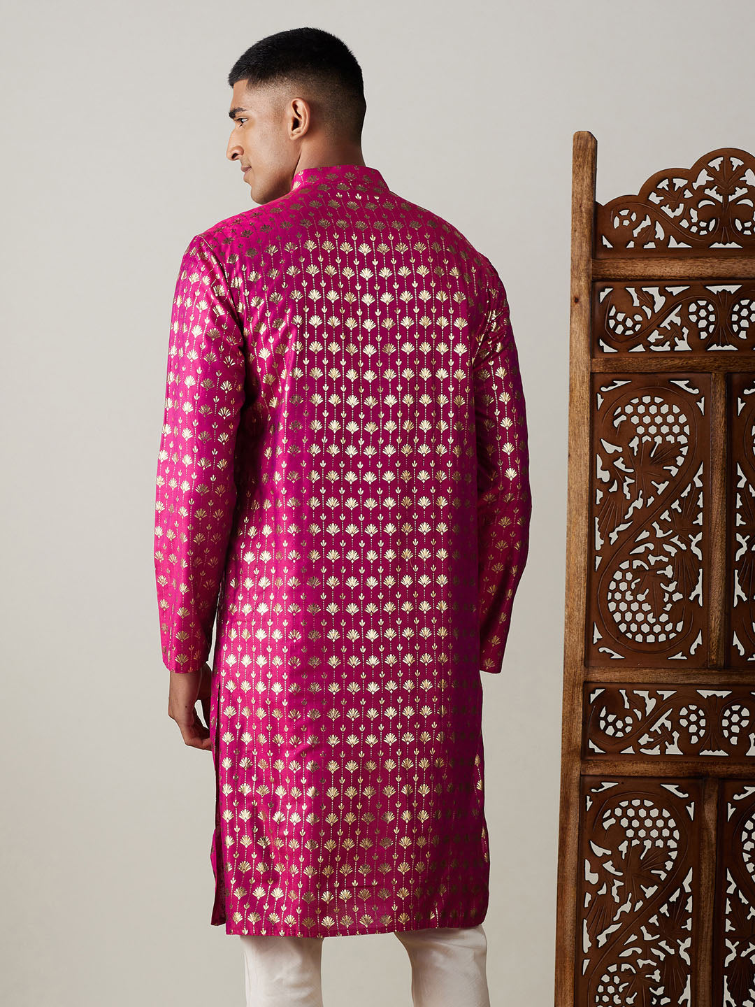 Men's Pink Viscose Kurta