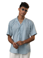 Men's Blue Cotton Ethnic Shirt