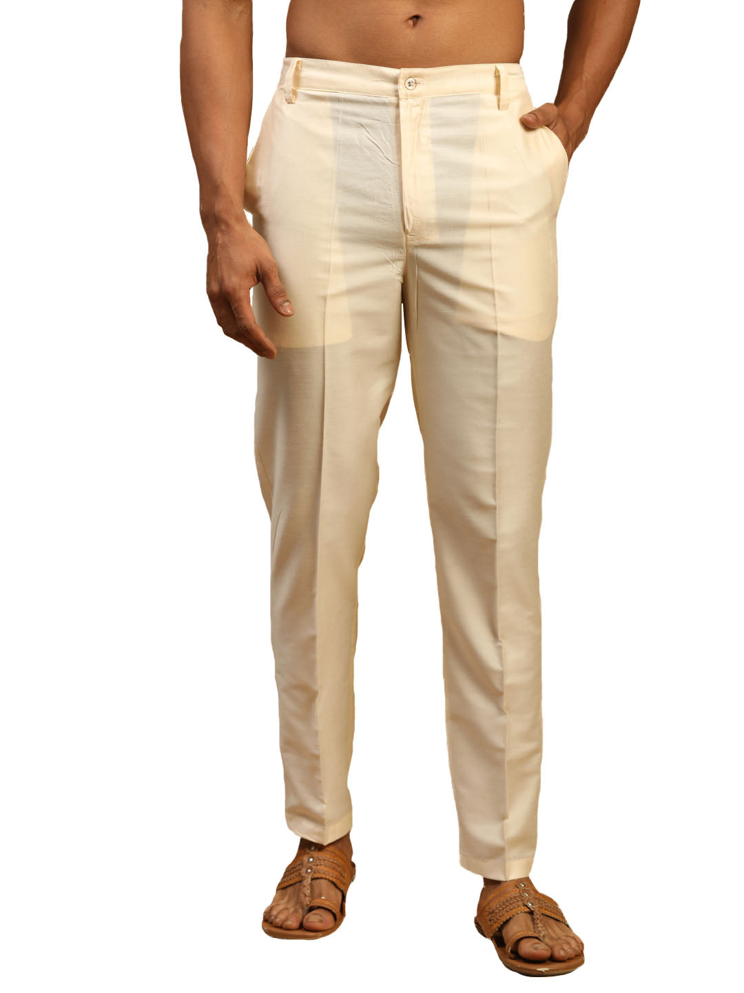 Men's Cream Viscose Pant Style Pyjama