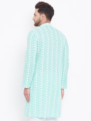 Men's Green and White Cotton Kurta