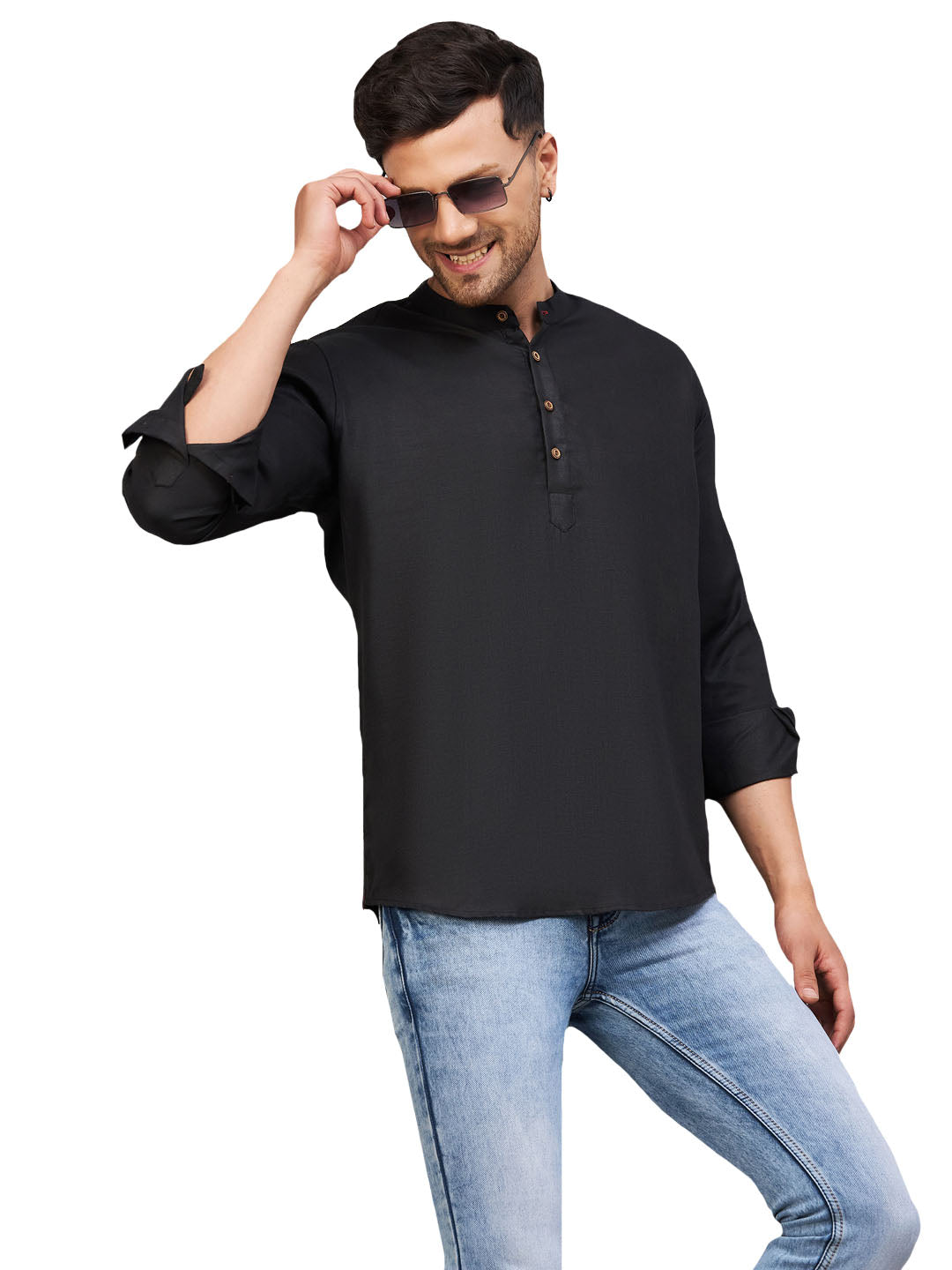 Men's Black Cotton Blend Kurta