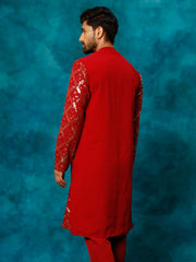 Men's Maroon Georgette Kurta