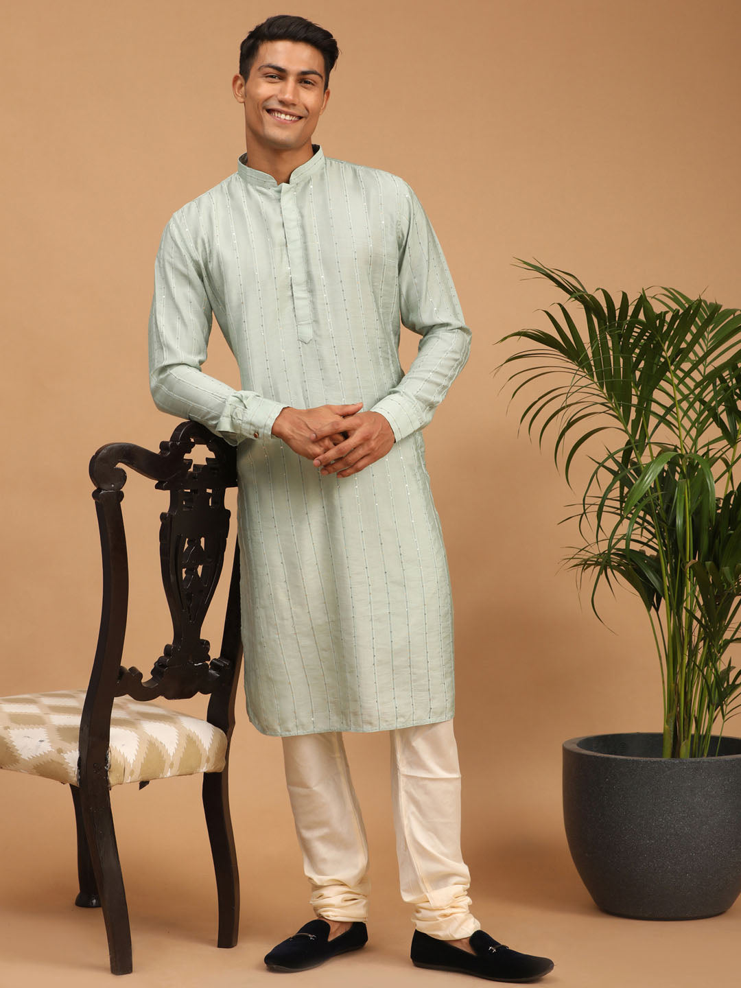 Men's Green Cotton Blend Kurta