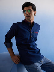 Men's Navy Blue Denim Short Kurta