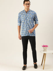 Men's Blue Cotton Ethnic Shirt