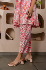 Women Stylist Floral Printed Pink Co-ord Set In Muslin