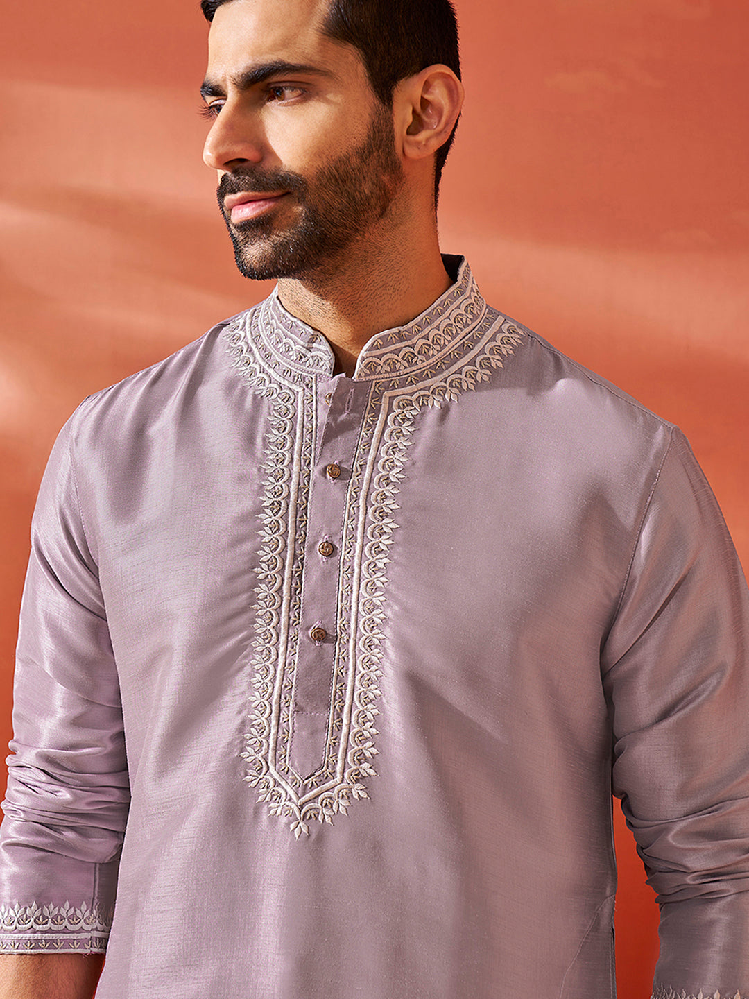 Men's Purple Silk Blend Kurta And Pyjama Set.