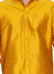 Men's Mustard and White Silk Blend Shirt And Mundu