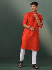 Men's Red Pure Cotton Kurta