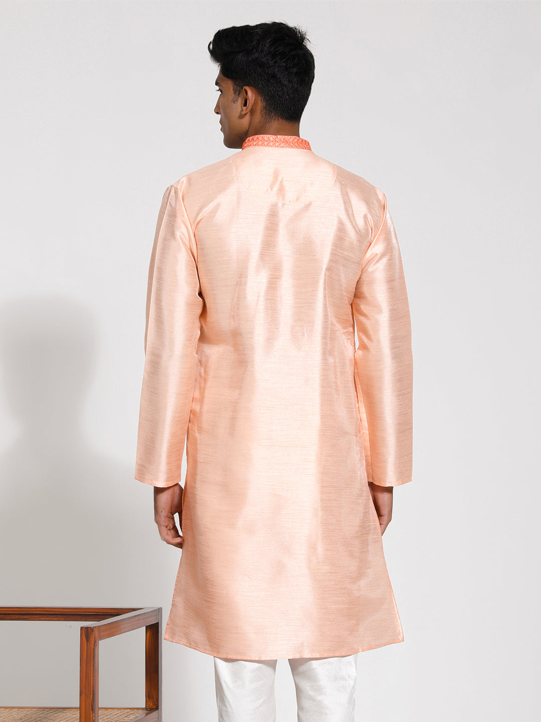 Men's Peach Dupion Silk Kurta