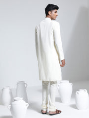 Men's Cream Crepe Kurta And Pyjama