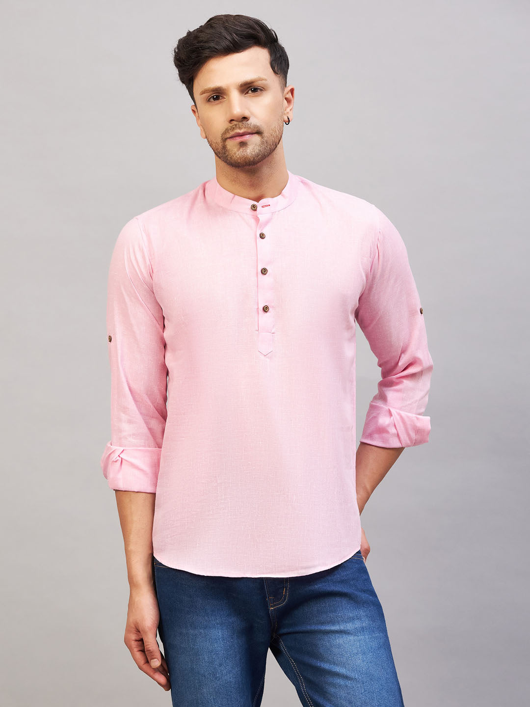 Men's Pink Cotton Blend Kurta