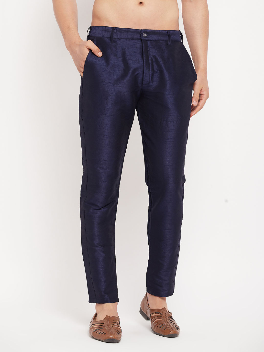 Men's Navy Blue Silk Blend Pant Style Pyjama