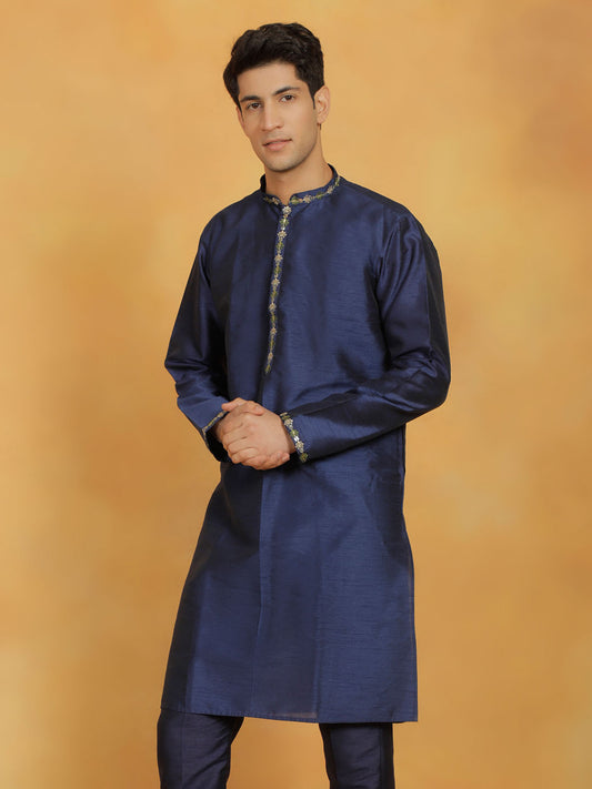 Men's Navy Blue Dupion Silk Kurta