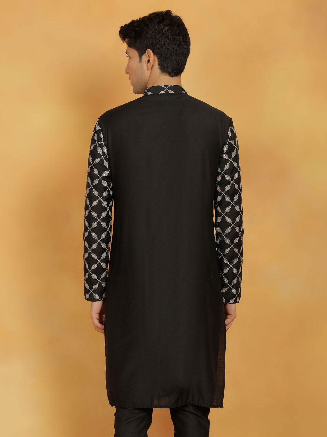 Men's Black Cotton Blend Kurta