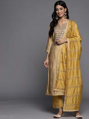 Women digital printed embroidered kurta with straight pant and embroidered dupatta