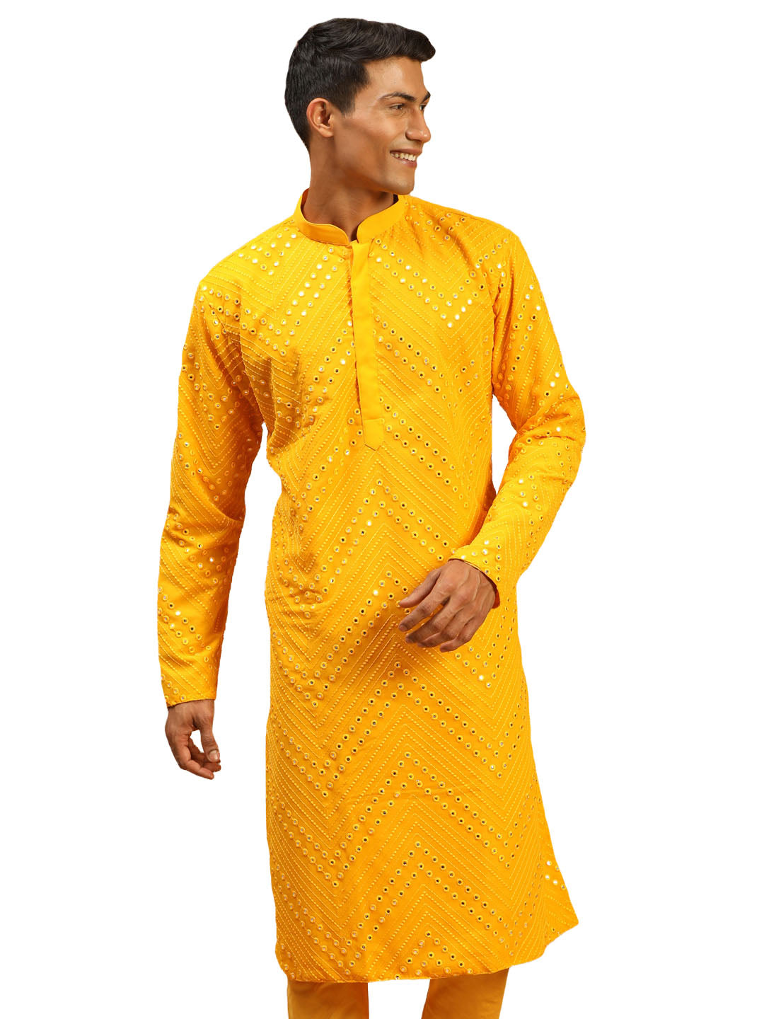 Men's Yellow Georgette Kurta