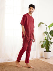 Men's Maroon Cotton Kurta Pyjama Set