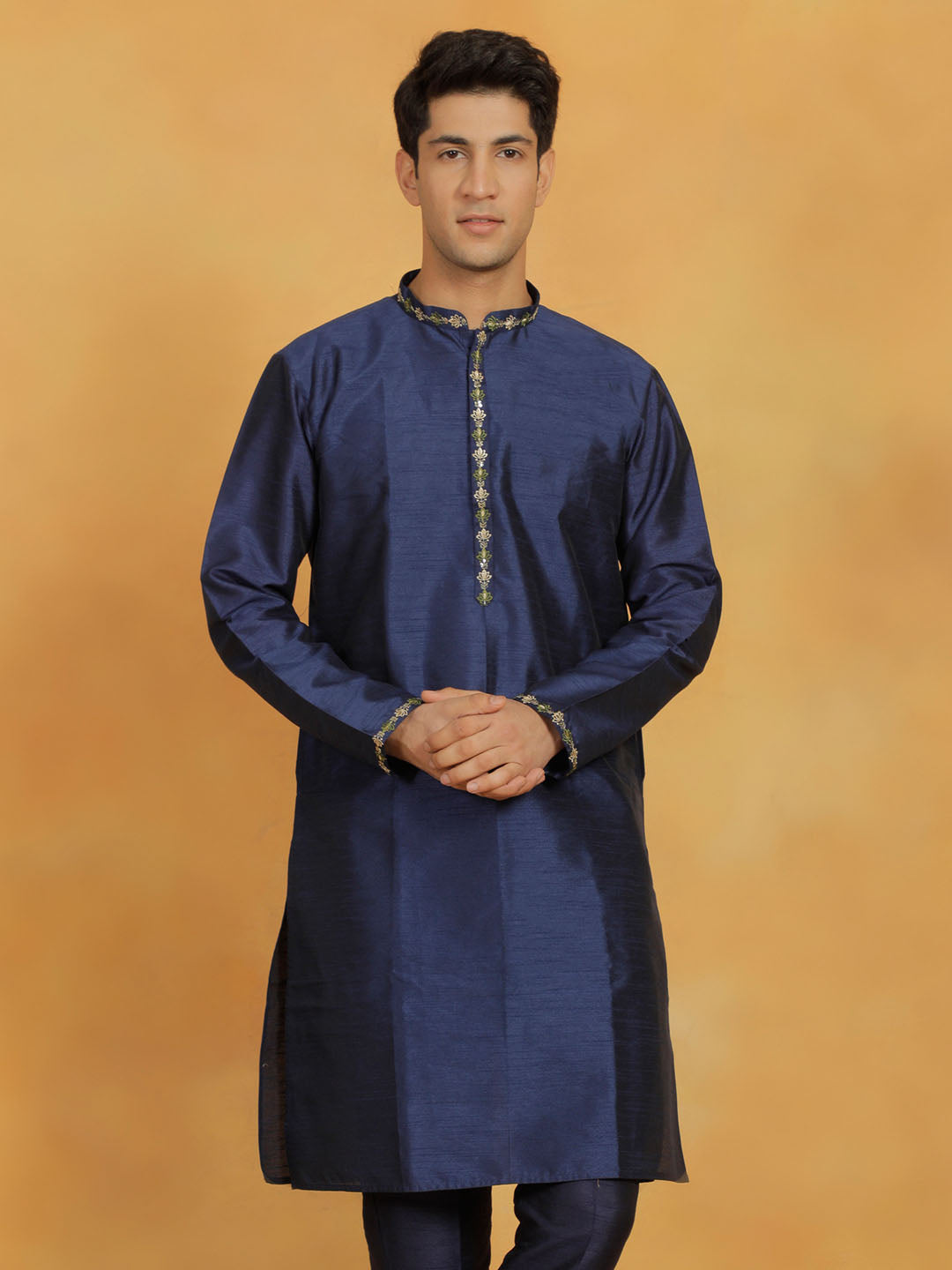 Men's Navy Blue Dupion Silk Kurta