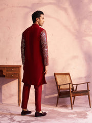 Men's Maroon Georgette Kurta Pyjama Set