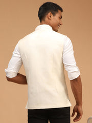 Men's Cream Mirror Work Nehru Jacket