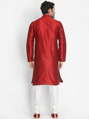 Men's Maroon Silk Blend Kurta Pyjama Set