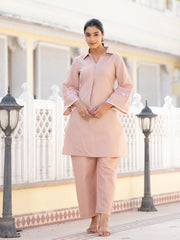 Women Peach Thread Embroidered Co-Ord Set