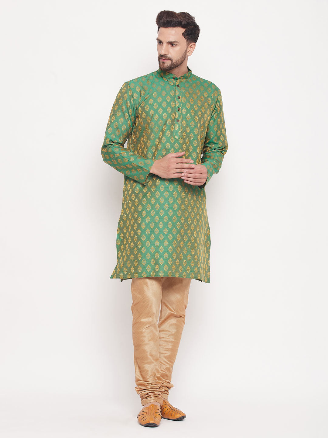 Men Green Silk Blend Kurta