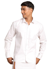 Men's White Cotton Blend Ethnic Shirt