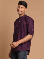 Men's Purple Cotton Blend Short Kurta