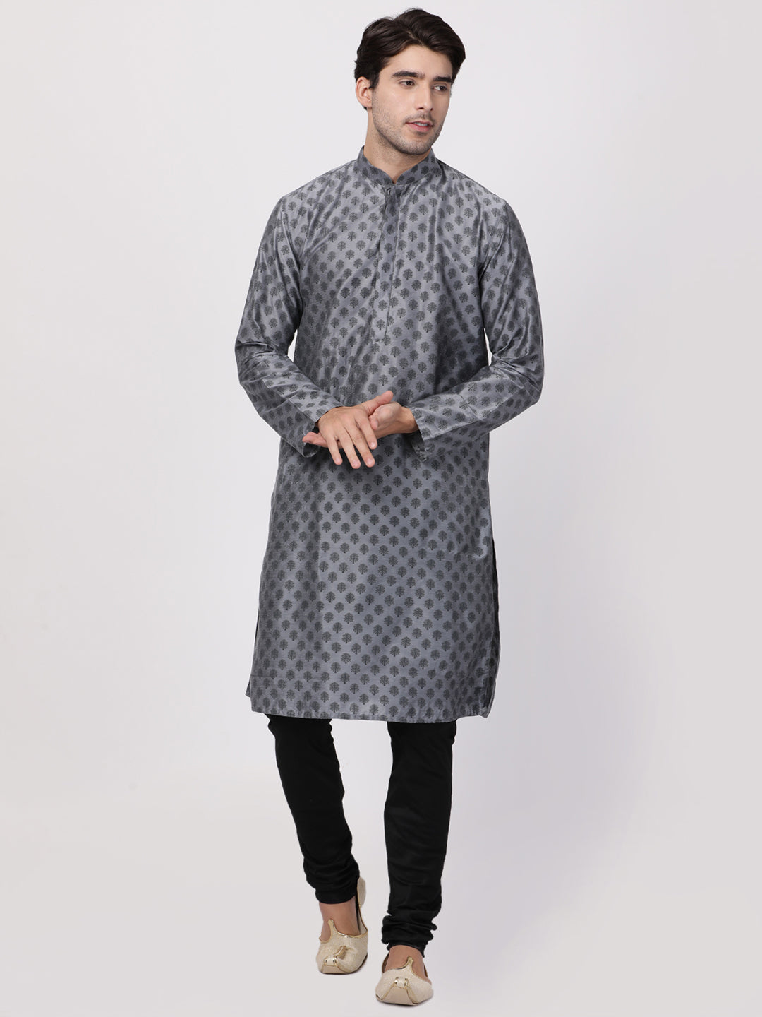 Men Grey Cotton Blend Kurta