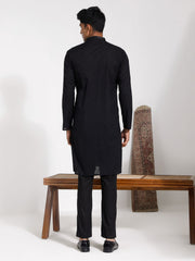 Men's Black Cotton Kurta Pyjama Set