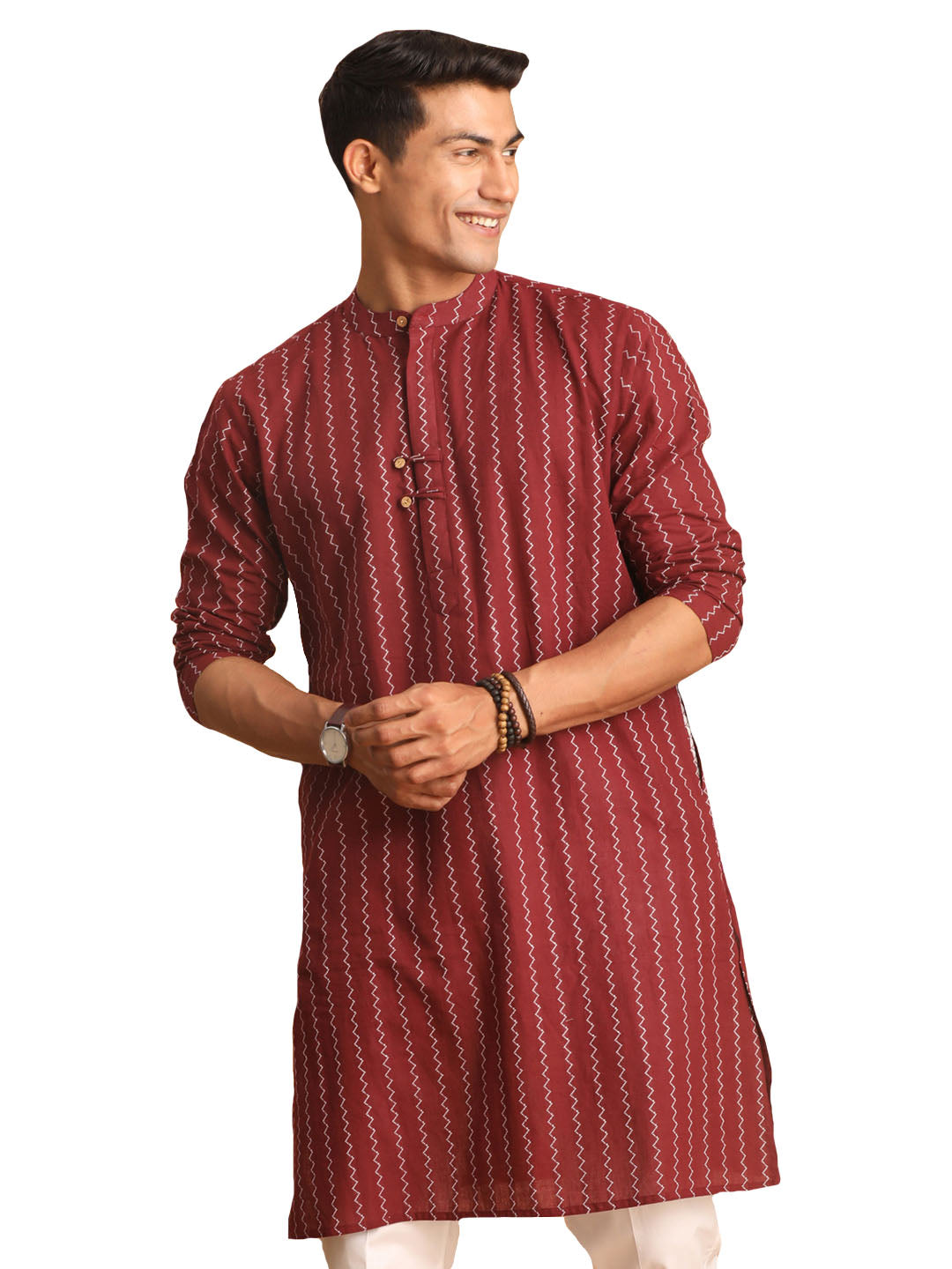 Men's Maroon Cotton Kurta