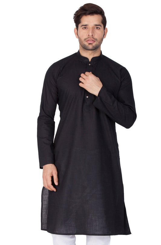 Men's Black Cotton Linen Blend Kurta