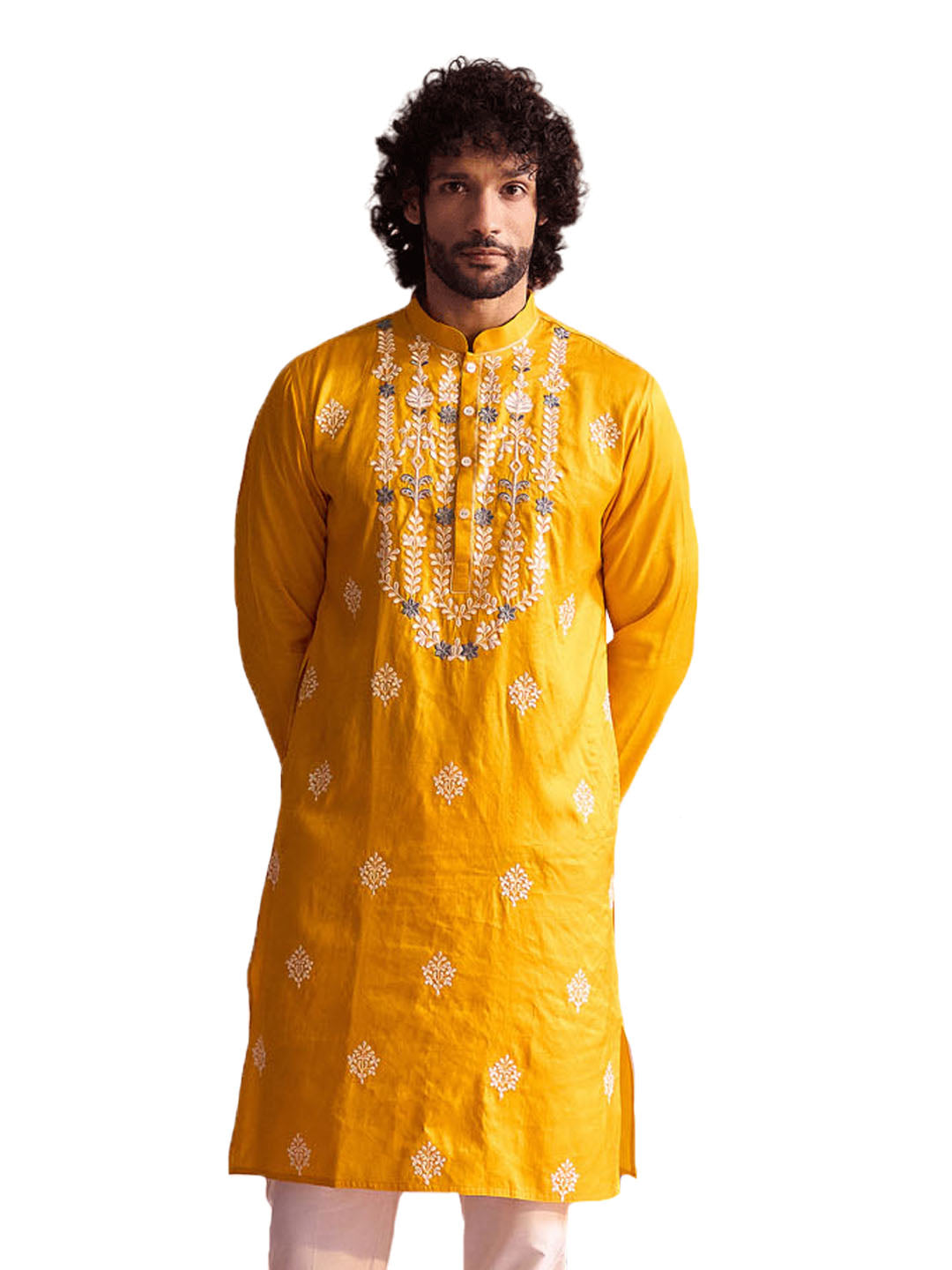 Men's Yellow Moonga Silk Kurta