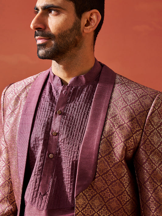 Men's Purple Silk Blend Sherwani Set