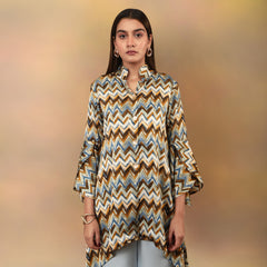 Chevron Printed High Low Kurta Flare