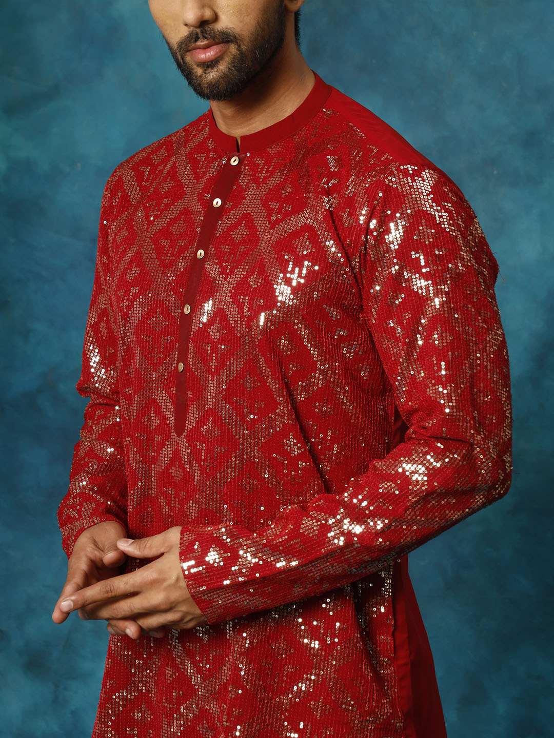 Men's Maroon Georgette Kurta Pyjama Set