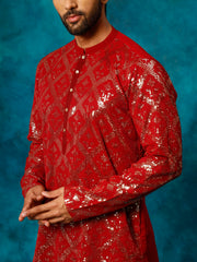 Men's Maroon Georgette Kurta Pyjama Set