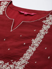 embroidered chanderi kurta paired with embroidered trousers and digital printed dupatta