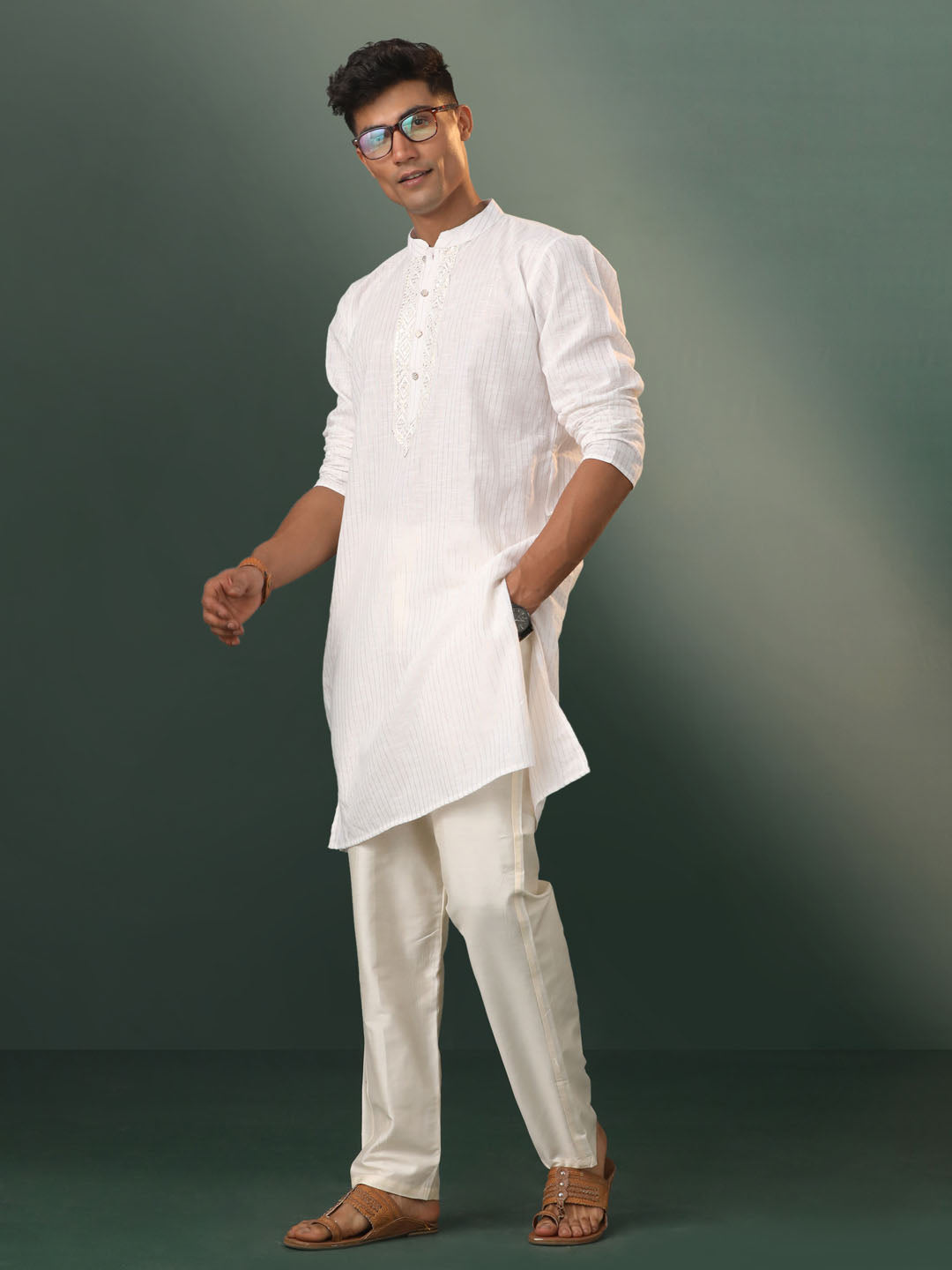 Men's White Cotton Kurta Pyjama Set