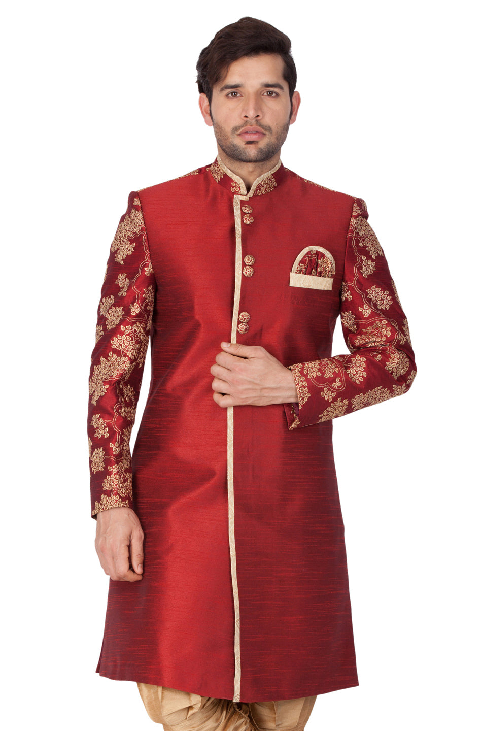 Men's Maroon Silk Blend Sherwani Only Top